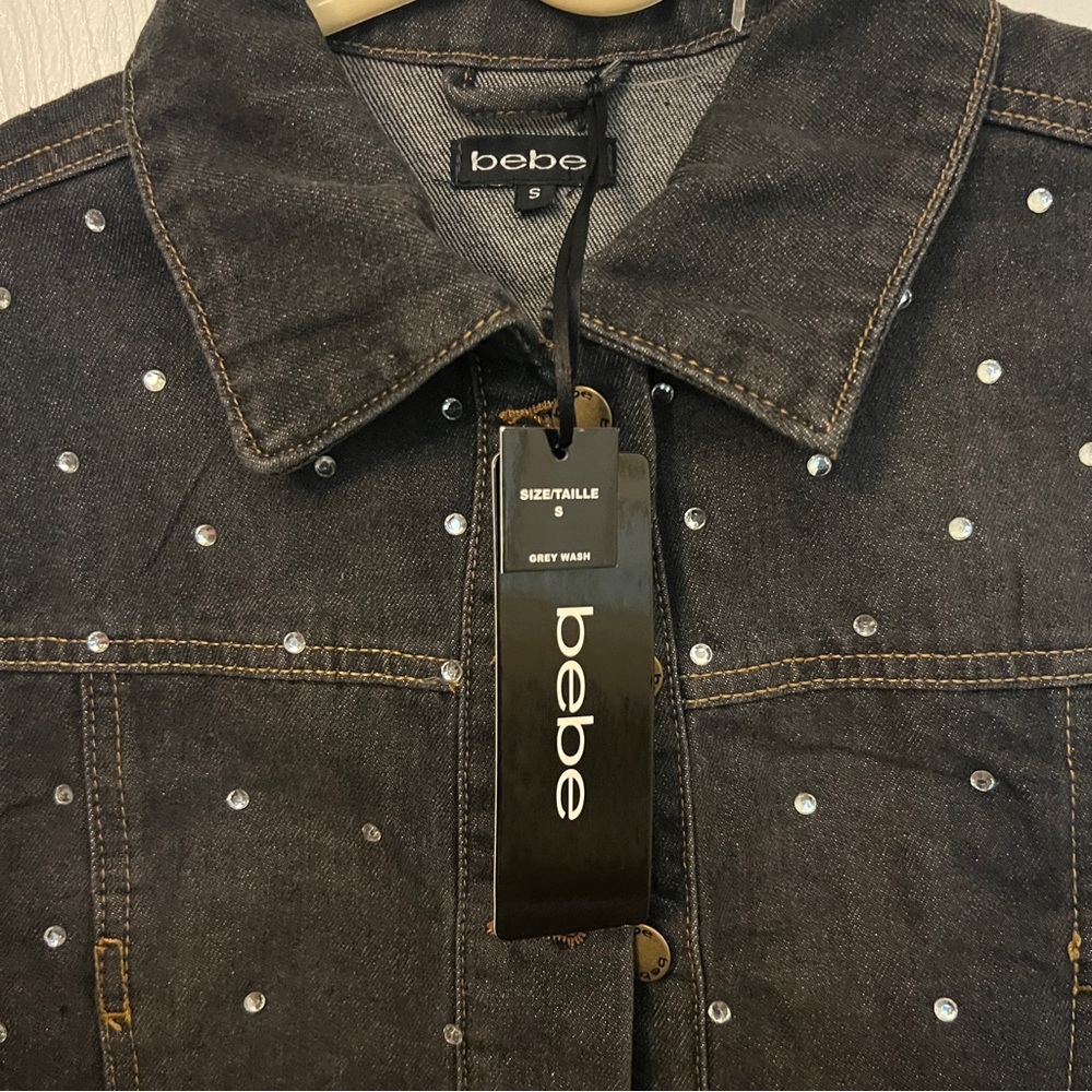 NWT Bebe Denim Jacket with Rhinestones Sparkling Details - Picture 5 of 11